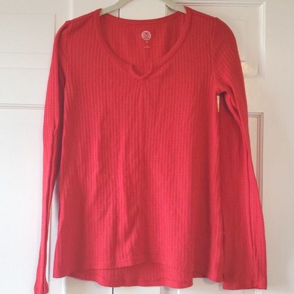 SO WAFFLE KNIT RED RELAXED LONG SLEEVE TEE SHIRT SIZE SMALL - Picture 1 of 7